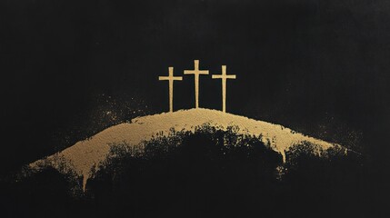 Wall Mural - Silhouette of Cross in Golden Ink