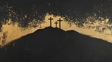 Wall Mural - Silhouette of Cross in Golden Ink