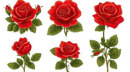 Poster - vibrant red rose clip art on white background generative ai
