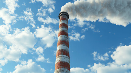 Poster - a tall smokestack, with red and white stripes, set against a blue sky with clouds the smokestack app