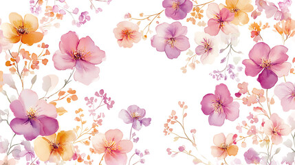 Poster - Watercolor floral clipart, featuring pink, purple, and yellow flowers on a white background The designs are simple and cute, with various watercolor flower designs in different sizes Generative AI