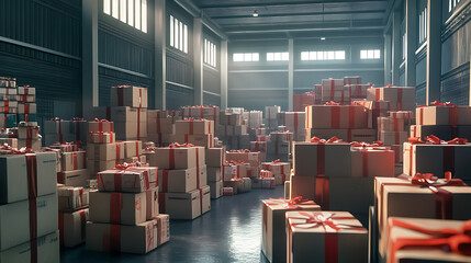 Fototapete - Warehouse filled with holiday packages, representing the peak season in logistics and distribution