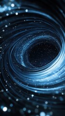 Poster - Abstract Blue Swirling Light Tunnel with Glowing Particles - Futuristic Technology Background.