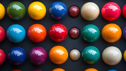 Aufkleber - Top view of colorful billiard balls arranged in a grid pattern