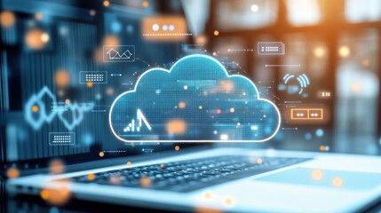 Poster - Cloud Computing Concept with Laptop and Network Symbols