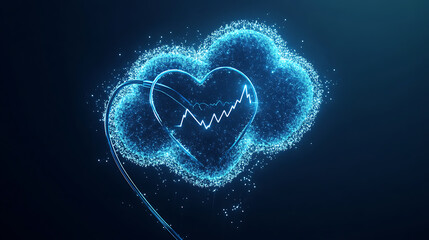Poster - Stethoscope and digital cloud with heartbeat graph representing healthcare cloud technology