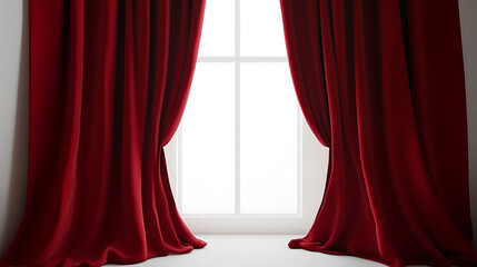 Fototapete - realistic red velvet open curtains on transparent background