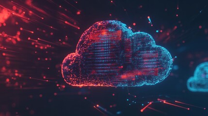 Poster - Abstract Digital Cloud with Red and Blue Lines and Particles