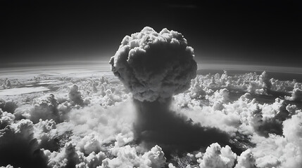 Poster - Mushroom cloud from atomic bomb explosion, depicting immense destructive power and nuclear warfare