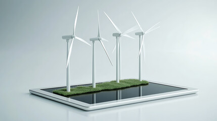 Poster - miniature wind turbines on a digital tablet symbolize corporate responsibility and esg reporting