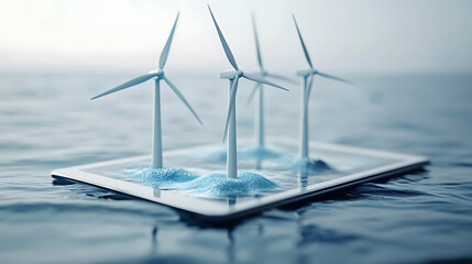 Poster - miniature wind turbines on a digital tablet symbolize corporate responsibility and esg reporting