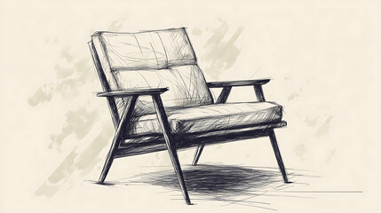 Poster - Mid-century modern chair industrial design sketch on a light background