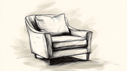 Poster - Mid-century modern chair industrial design sketch on a light background