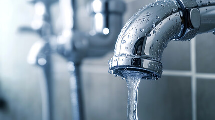 Aufkleber - Leaking pipe with water flowing symbolizes urgent plumbing repair needs