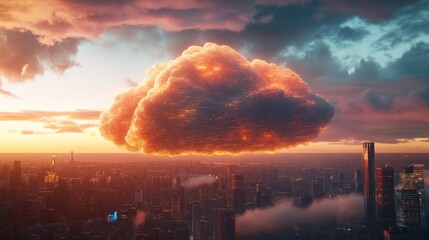 Poster - Glowing Cloud Above Futuristic City Skyline
