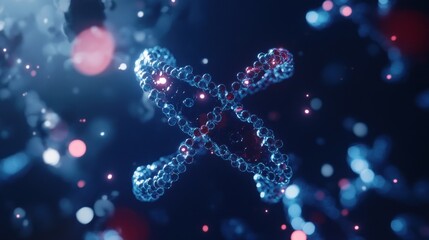 Poster - A 3D Rendered Representation of DNA in a Blue and Red Color Scheme