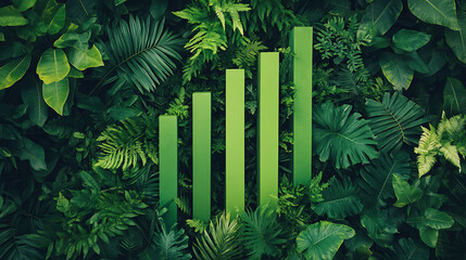 Poster - Green bar graph amidst lush foliage symbolizes eco-friendly growth and sustainable development