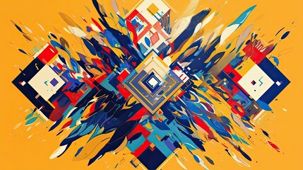 Poster - Abstract Geometric Pattern with Exploding Colorful Shapes