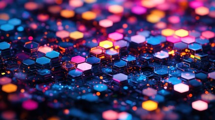 Poster - Abstract Composition of Glowing Hexagon Shapes