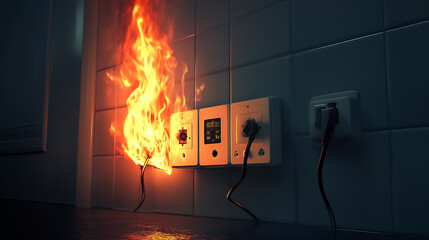 Leinwandbilder - Electrical fire hazard caused by overloaded power strip