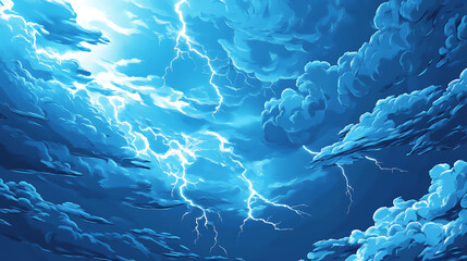Aufkleber - Dynamic blue comic book background with clouds and lightning