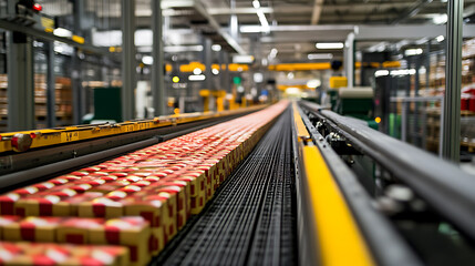 Poster - Conveyor belts with packages symbolize efficient micro-fulfillment processes in modern warehouses