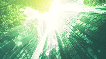 Poster - A background with white space in the center, featuring green energy images and photos of sustainable buildings arranged on it The theme is clean technology for sustainability Generative AI