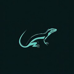 Poster - Teal Lizard Silhouette on a Black Background