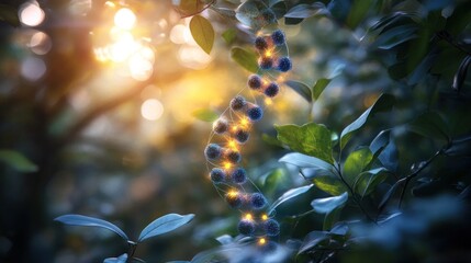 Poster - A DNA Strand Emerging From Lush Greenery with Sunlit Bokeh