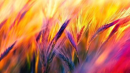 Aufkleber - Abstract Close-up of Wheat Stalks in Vibrant Hues