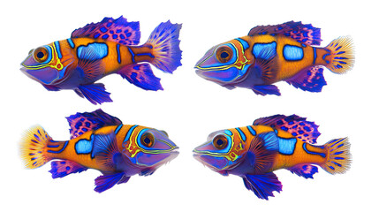 Poster - Stunning Mandarinfishes Displayed in a Set of Vibrant Colors Generative AI