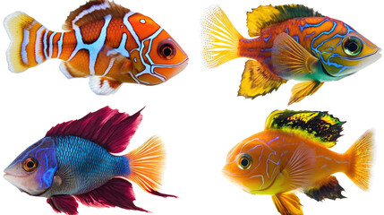 Poster - Stunning Collection of Mandarinfishes on a Transparent Background Generative AI