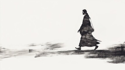 Wall Mural - Ink Drawing of Jesus Walking