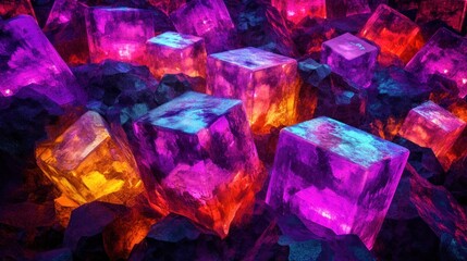Aufkleber - Vibrant Cube-Shaped Crystals Embedded in Dark Rock