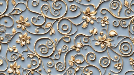 Poster - Reflective silver swirls and intricate filigree form a stunning seamless pattern that captivates viewers with its depth and detail SEAMLESS PATTERN