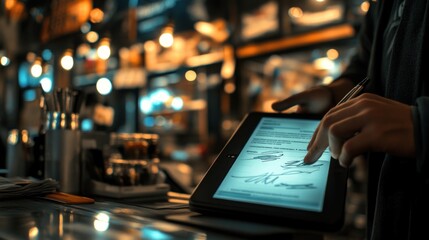 Poster - A Person Signing a Digital Document on a Tablet