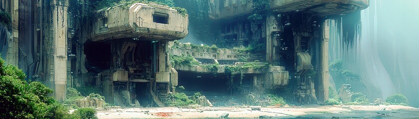 Poster - Dramatic Watercolor Landscape with Urban Ruins