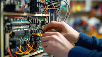 Poster - Hands working on a complex electrical circuit board.