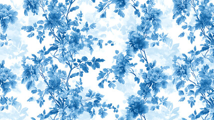 Aufkleber - elegant french toile pattern in shades of blue and white intricate pastoral scenes and floral motifs create a timeless romantic design perfect for textiles or wallpaper