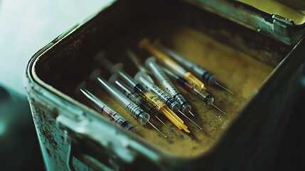 Poster - close-up of the sharps container holding used vaccination needles