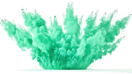 Poster - Bright Green Holi Paint Powder Explosion Isolated on White Background Generative AI