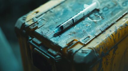 Poster - close-up of the sharps container holding used vaccination needles