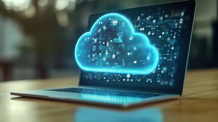 Poster - Digital Cloud Computing Concept on a Laptop Screen
