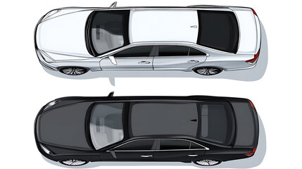 Aufkleber - Vector mockup of a car, isolated against a white backdrop, sedan for business, Above view of a black, grey, and white car, Vehicle Model