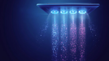 Poster - Vector elements consisting of water droplets and air flow, Blowing from an air conditioner, purifier, or humidifier is an abstract light effect, Motion flow with dynamic isometric blurring