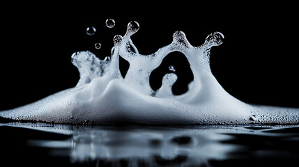 Poster - Use liquid white hand soap, shampoo, or shower gel to create foam, a black background with an isolated abstract soap bubble