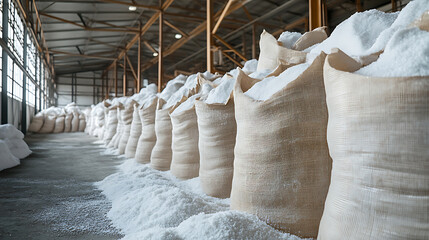 Aufkleber - Sugar in a Warehouse, Bags of sugar, Big food warehouse filled with sacks of sugar, Factory of sugar beets