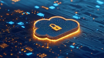 Poster - Secure Cloud Computing with a Padlock Icon on a Circuit Board