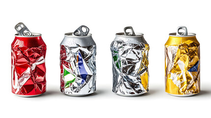 Poster - Set of crushed Energy drink soda cans in different shapes, with a single, isolated cutout object