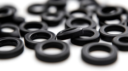 Aufkleber - Selective focus rubber O-rings for sealing against a white background